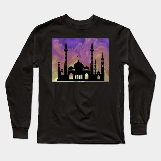 Arabian Nights Abstract Silhouette landscape Long Sleeve T-Shirt by druidwolfart